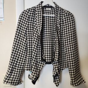 WEILL Paris 100% Wool Houndstooth Draped Jacket In Black And White Size 8